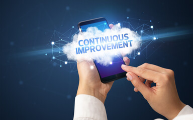 Hand using smartphone with cloud business concept