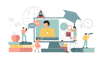 Online education at home, concepts e-learning. Vector illustration on white background