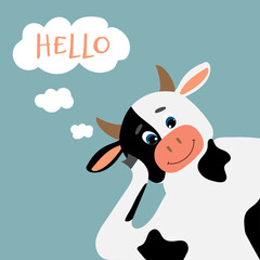 Funny cow say Hello. Greeting card