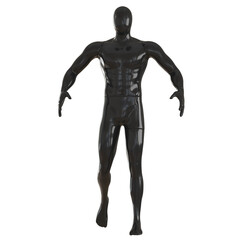 Black male mannequin with arms spread wide in a walking man pose on an isolated background. 3d rendering