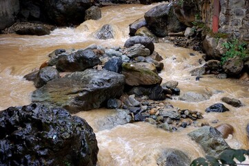 mountain river and big stones