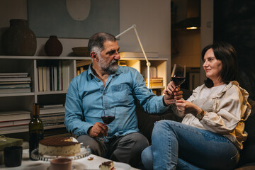 couple enjoying time at home. celebrating anniversary