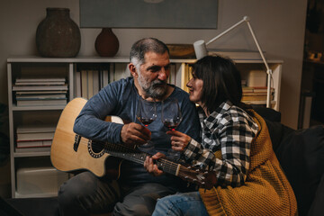 couple enjoying time at home. celebrating anniversary