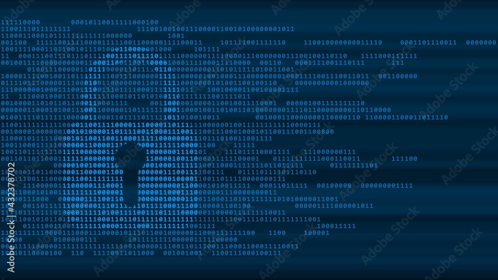 Poster safety information concept - lock guard sign in blue on digital background with tapes of binary code