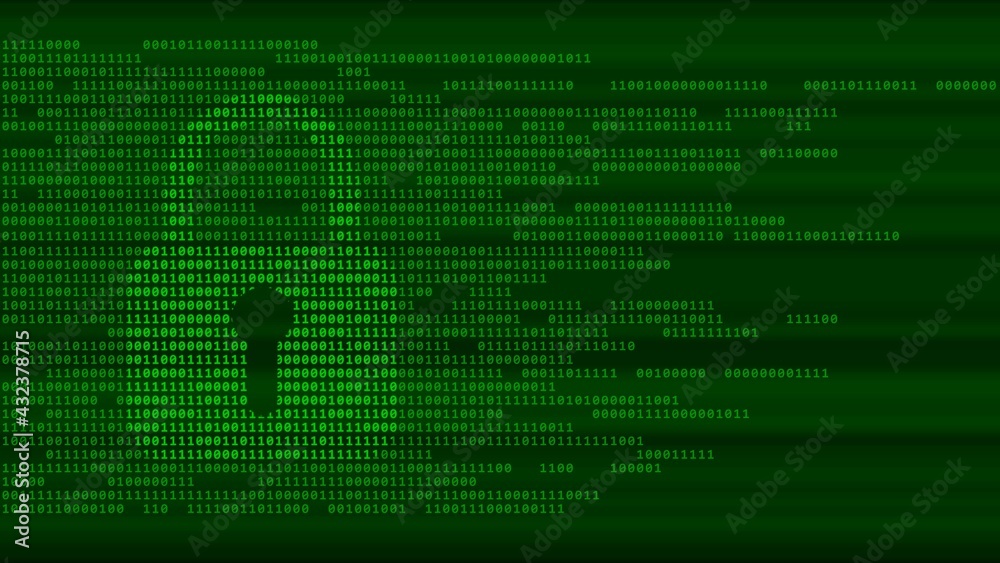 Poster safety information concept - lock guard sign in green on digital background with tapes of binary cod