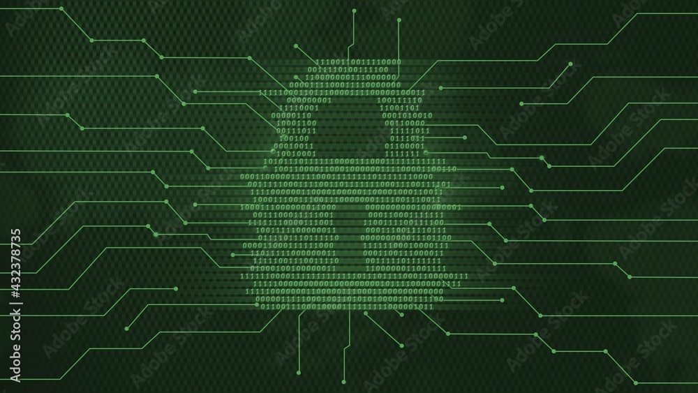 Poster safety technology concept - closed padlock stylized built of binary code between information connect
