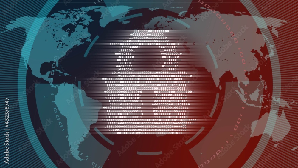 Poster safety technology concept - closed padlock stylized built of binary code on digital background with 