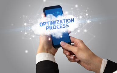 Obraz premium Hand using smartphone with cloud business concept