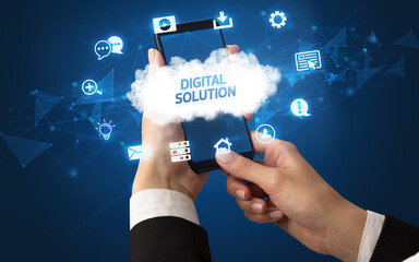 Obraz premium Hand using smartphone with cloud technology concept
