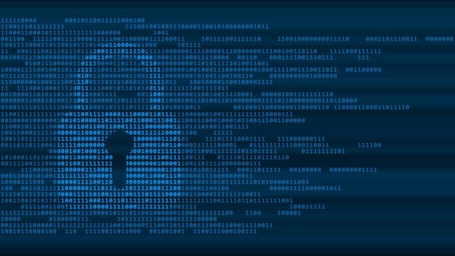 Safety information concept - lock guard sign in blue on digital background with tapes of binary code in random assembly - 3D Illustration