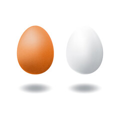 A couple of brown chicken egg and white duck egg.