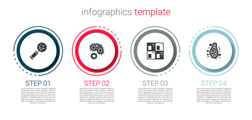 Set Microorganisms under magnifier, Virus, Periodic table and Bacteria. Business infographic template. Vector