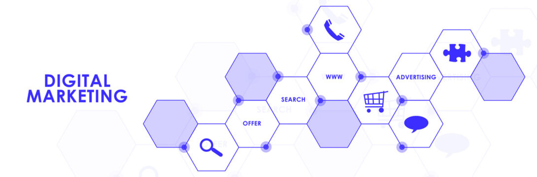 Digital Marketing Icon Concept. Mixed Media Business Background.