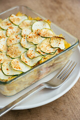 Vegan Pasta Gratin with Spicy Tofu Pieces and Zucchini