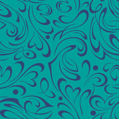 seamless pattern 62. seamless pattern with abstract ornament with vignettes in blue lines on a turquoise background