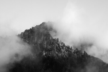 Mountain with mist on a cloud