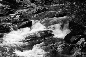 Cascades outdoors in black and white