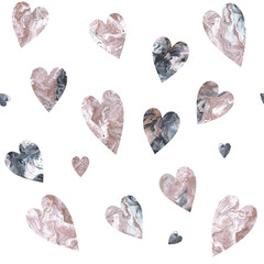 Romantic pink, wite and gray hearts seamless pattern. Sensetive illustration. Design for wallpaper, fabric, textile, wrapping, packing, home decoration, scrapbooking, wedding invitation, postcards.