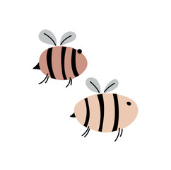 Funny bees with inscriptions. Vector naive characters in scandinavian hand drawn cartoon style. Isolated characters on a white background