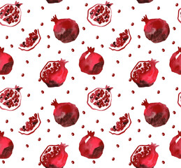 Watercolor seamless pattern with pomegranate fruits. Summer wallpaper design. Design for print, fabric, textile, wrapping, packing, scrapbooking.
