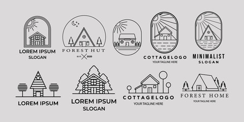 set of cottage or house line art minimalist simple vector logo icon illustration design
