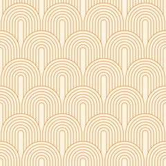 Wallpaper murals Boho style Vector seamless pattern. Bohemian geometric background. Orange circular lines. Texture for print, textile. Line art.