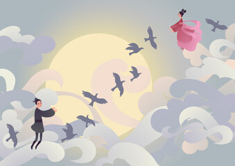 Vector illustration card for chinese valentine Qixi festival.