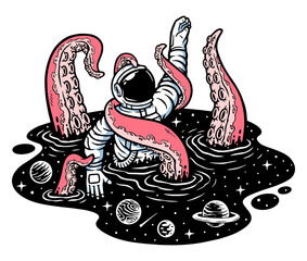 Space monsters attack astronauts illustration