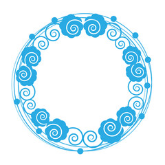 Blue flower circle frame on white background