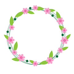 Cute flower circle frame on white background