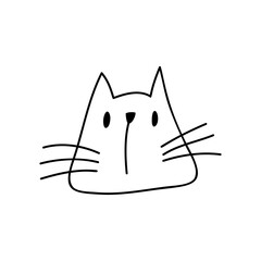 black line face of Scandinavian cat. Hand drawn illustration of a flat. Design element of t-shirt, home textiles, wrapping paper, children textiles