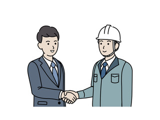 握手をする ビジネスマンと現場監督 建築士 工場長 男性 契約 イラスト素材 Wall Mural Senryu