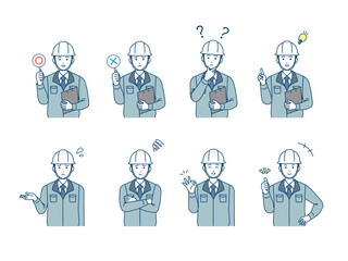 現場監督 建築士 工場長 男性 ポーズ 仕草 バリエーション セット イラスト素材 Wall Mural Senryu