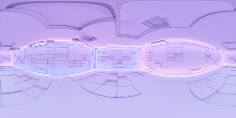 full 360 panorama of modern technology design white bulding interior with blue and violet neon lighting 3d render illustration 3d render illustration hdri hdr vr style © eliahinsomnia