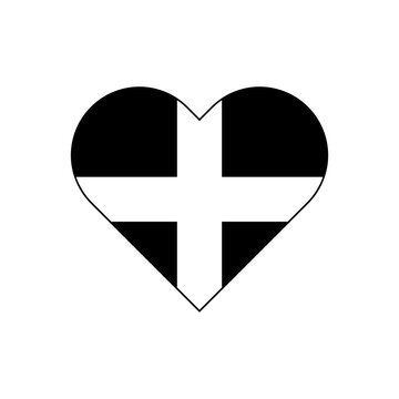 Heart symbol icon with cornwall flag isolated on white background	
