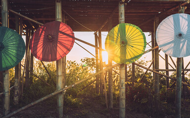 lanterns hanging on the roof