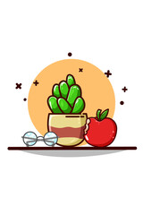 Glasses and apple icon cartoon illustration