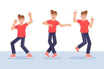 Flat Hand Drawn Dance Fitness Steps Collection With People