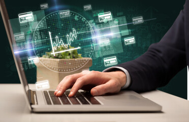 business hand working in stock market