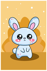Cute and happy baby blue rabbit cartoon illustration