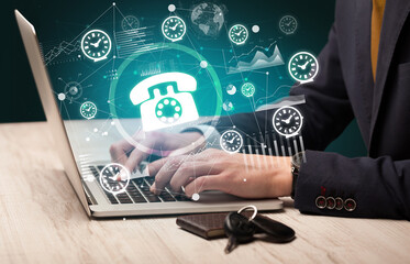 Business hand working on laptop, successful business concept