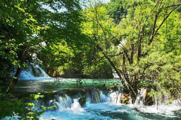 Small waterfalls in the Plitvice Lakes National Park.