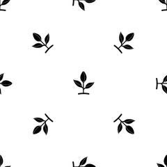 Seamless pattern of repeated black sprout symbols. Elements are evenly spaced and some are rotated. Vector illustration on white background