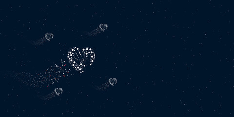 Obraz na płótnie Canvas A mom with baby symbol filled with dots flies through the stars leaving a trail behind. There are four small symbols around. Vector illustration on dark blue background with stars