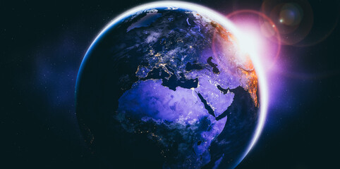 Planet earth globe view from space showing realistic earth surface and world map as in outer space point of view . Elements of this image furnished by NASA planet earth from space photos.