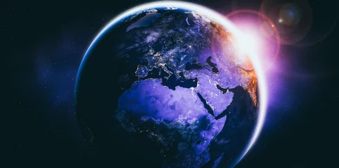 Foto op Canvas Planeet aarde wereldbol vanuit de ruimte met realistisch aardoppervlak en wereldkaart vanuit het oogpunt van de ruimte. Elementen van deze afbeelding geleverd door NASA-planeet aarde vanuit ruimtefoto& 39 s. © Summit Art Creations