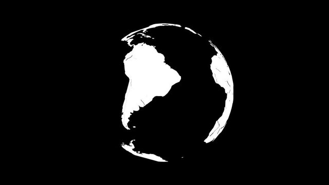 Rotating Globe with Political World Map seamless loop animated black white mask 3D rendering