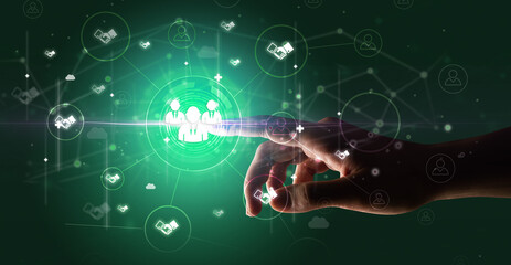 Businessman hand pressing stock graphic information on multitouch screen