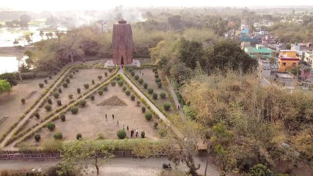 KOLKATA, INDIA - May 02, 2021: This is a beautifully constructed 10th century temple which resembles the Odisha art pattern of rekh. This temple is situated in Memari