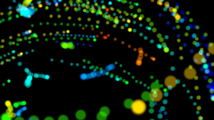 Abstract rotating flight of colorful balls in endless space. Beautiful multi-colored balloons....